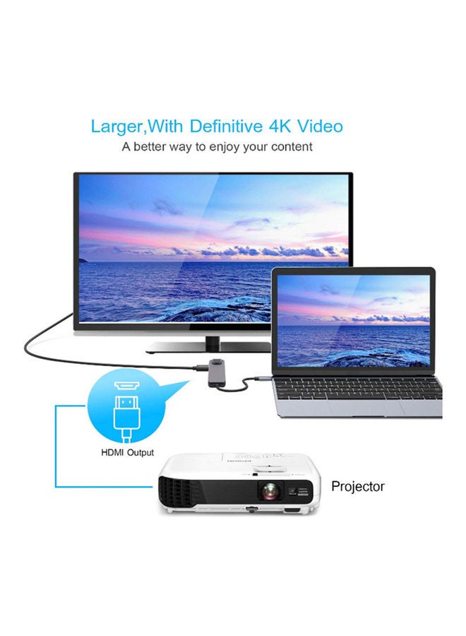 5 In 1 Type C To 4K HDMI USB Charging Hub Adapter Multicolour - Image 2