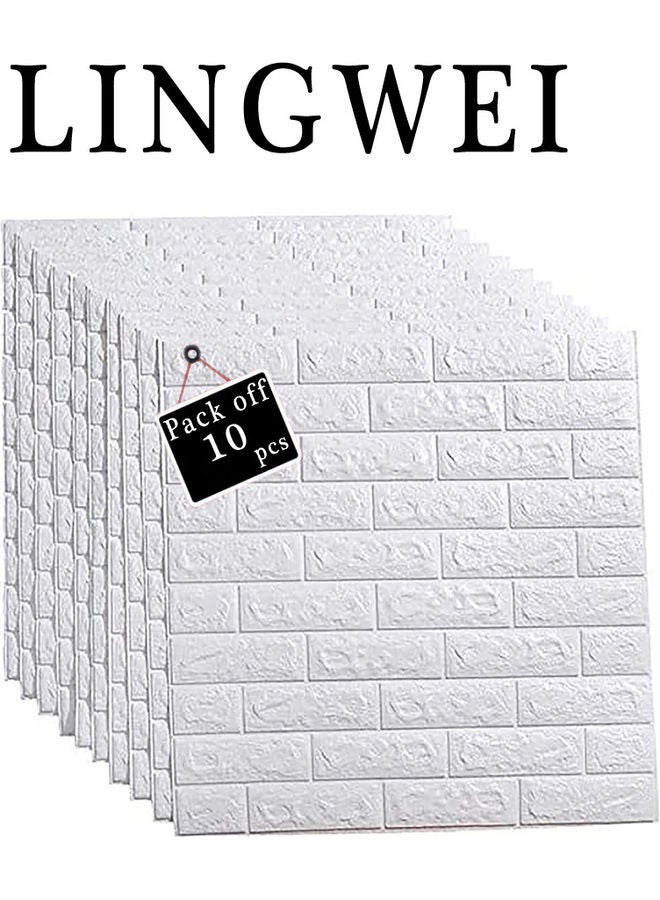 LINGWEI - 10-Piece Self Adhesive Tile Brick Wall Stickers White - Image 1