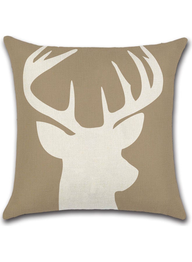 RISHAHOME Deer Printed Cushion Cover Cotton Blend Brown/White 45x45cm 