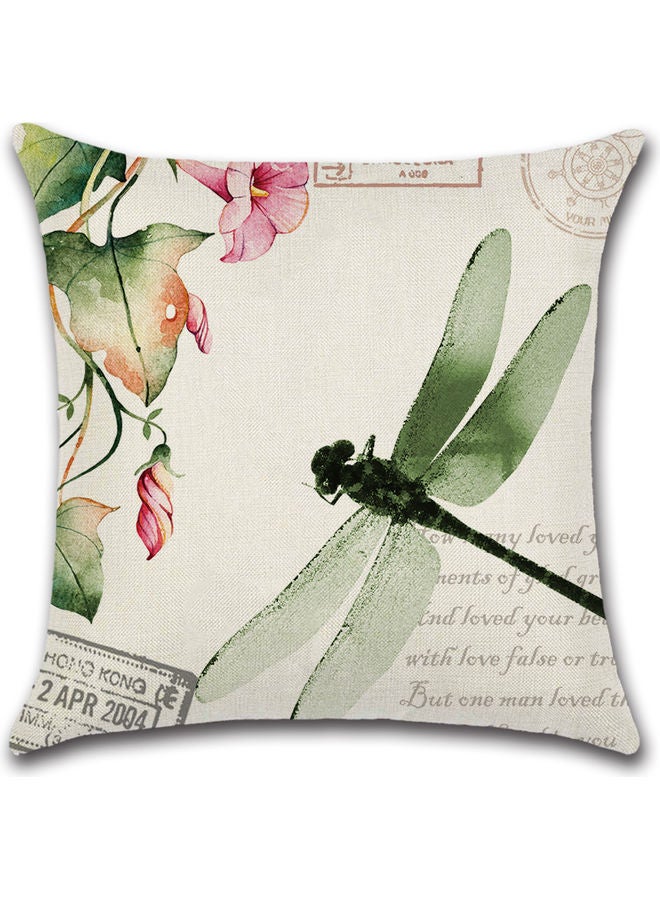 RISHAHOME Dragonfly Printed Cushion Cover Cotton Blend Multicolour 45x45cm 
