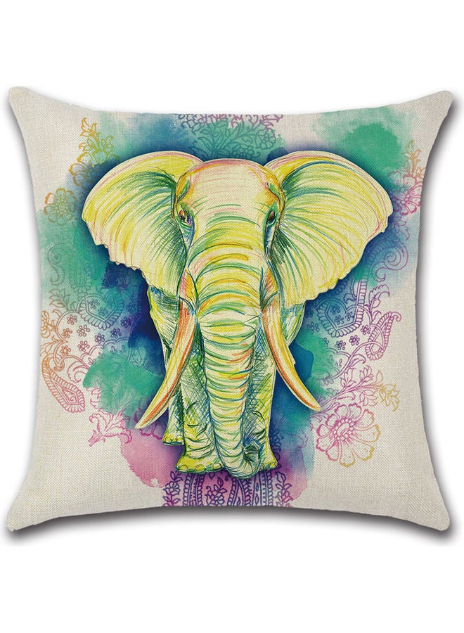 RISHAHOME Elephant Printed Cushion Cover Cotton Blend Multicolour 45x45cm 