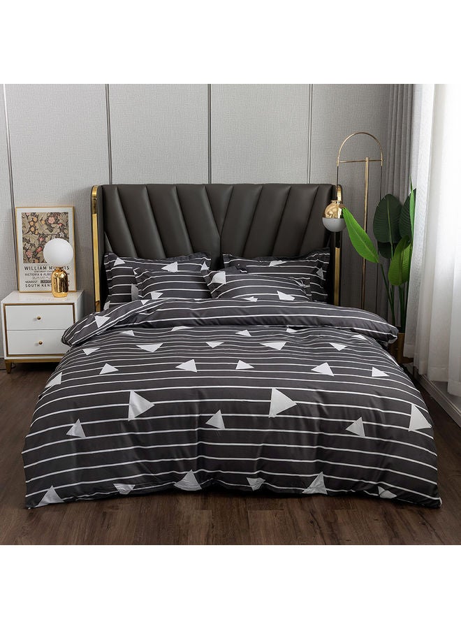 RISHAHOME 6-Piece Double Size Duvet Cover Set Microfiber Black/White  - Image 1