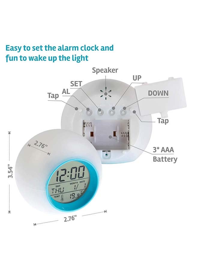 Toshionics - LCD Display Colour Changing Night Light Digital Alram Clock White 2.76x2.76x3.54inch - Image 1