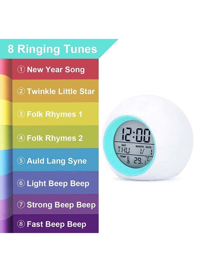 Toshionics - LCD Display Colour Changing Night Light Digital Alram Clock White 2.76x2.76x3.54inch - Image 1