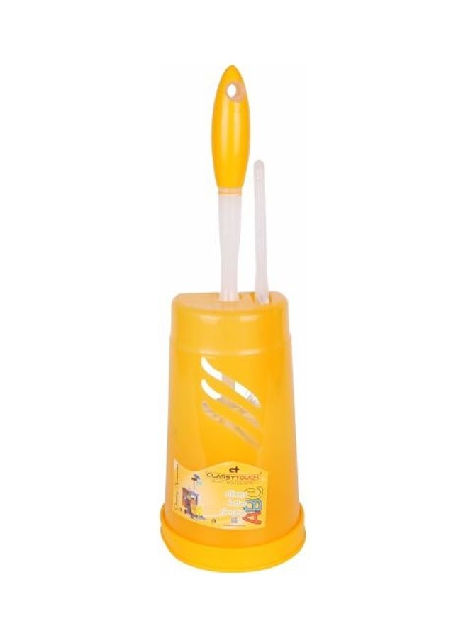 كلاسي تاتش طقم فرشاة للمرحاض من البلاستيك مرفق مع حامل خاص أبيض-أصفر 38x13.5x13.5سم - Image 2