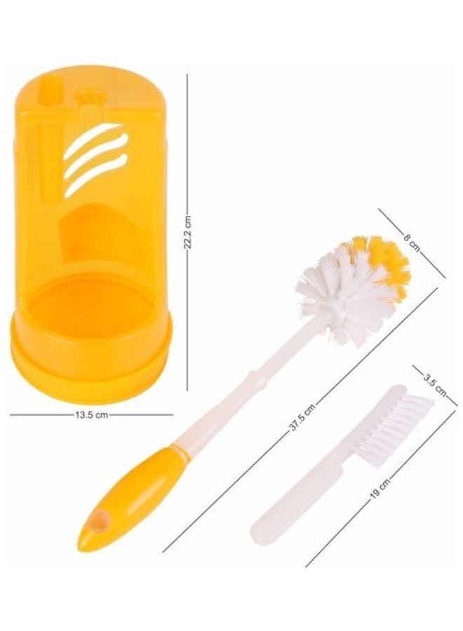 كلاسي تاتش طقم فرشاة للمرحاض من البلاستيك مرفق مع حامل خاص أبيض-أصفر 38x13.5x13.5سم - Image 3