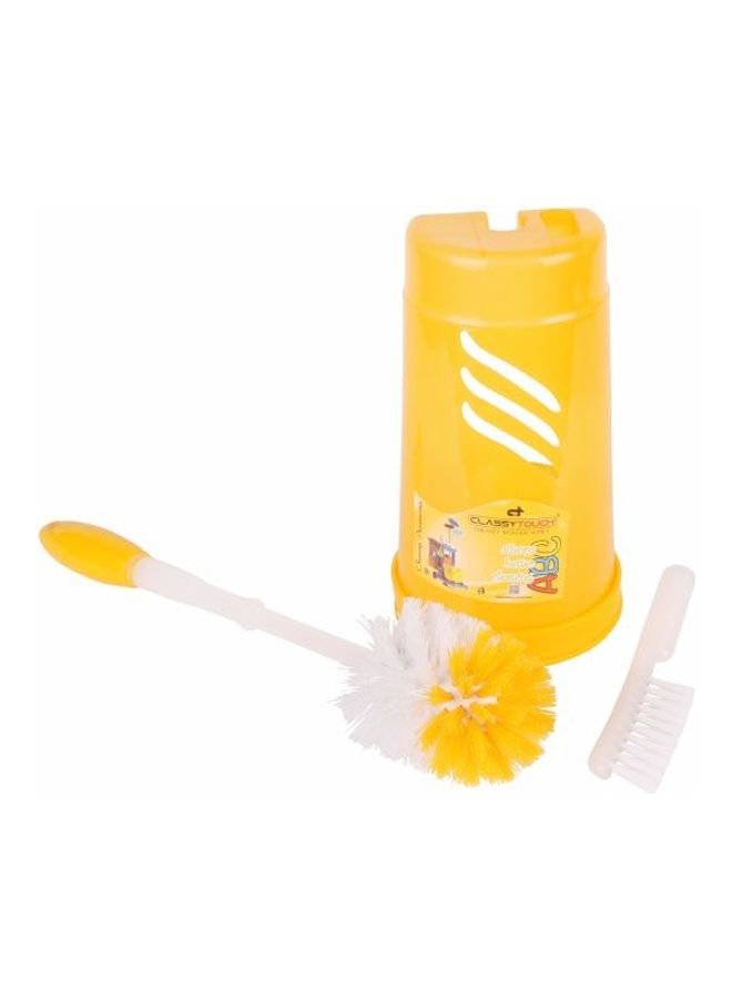 كلاسي تاتش طقم فرشاة للمرحاض من البلاستيك مرفق مع حامل خاص أبيض-أصفر 38x13.5x13.5سم - Image 4