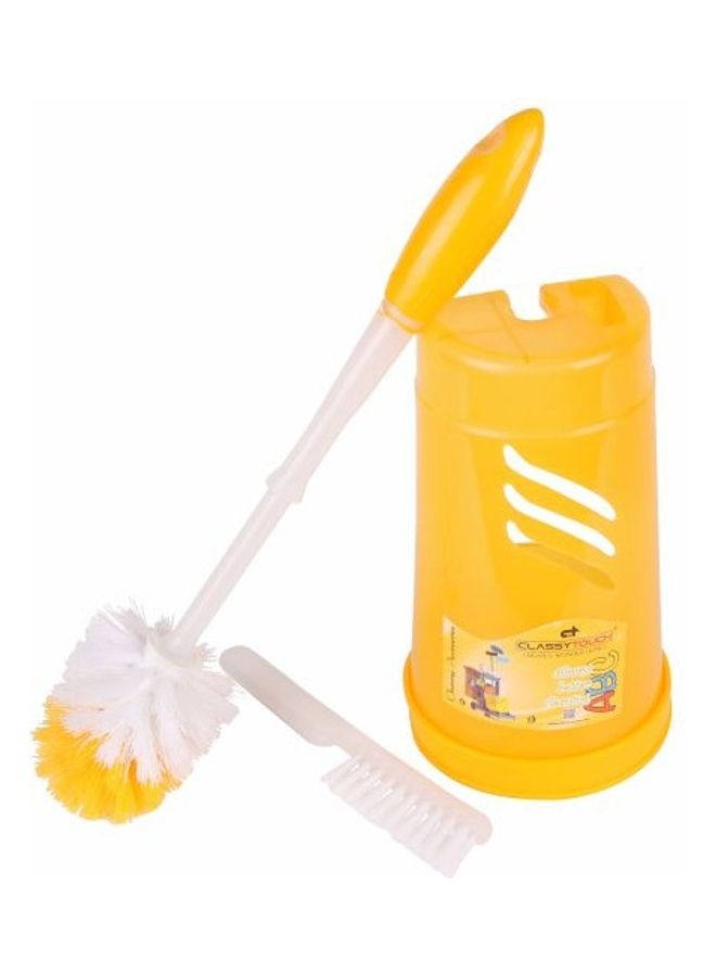 كلاسي تاتش طقم فرشاة للمرحاض من البلاستيك مرفق مع حامل خاص أبيض-أصفر 38x13.5x13.5سم - Image 5