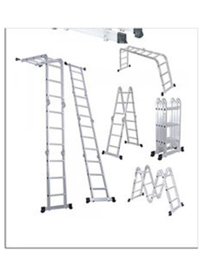 Generic - Folding Extension Ladders, Multi Purpose Platform Extendable Scaffold Aluminum Step Ladder 5.8M Silver 5.8meter - Image 1