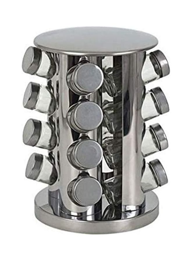 ARTC 16 Glass Jars Spice Rack Set Silver 20x20x30cm - Image 2