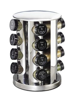 ARTC 16 Glass Jars Spice Rack Set Silver 20x20x30cm  - Image 3
