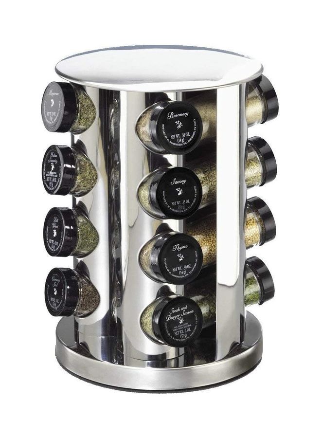 ARTC 16 Glass Jars Spice Rack Set Silver 20x20x30cm - Image 3