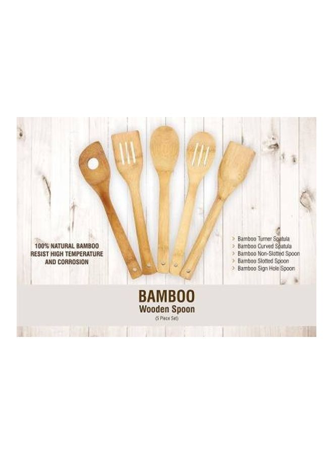 كلاسي تاتش طقم ملاعق تقديم خشبية مكون من 5 قطع بني 30x10x6سم - Image 5