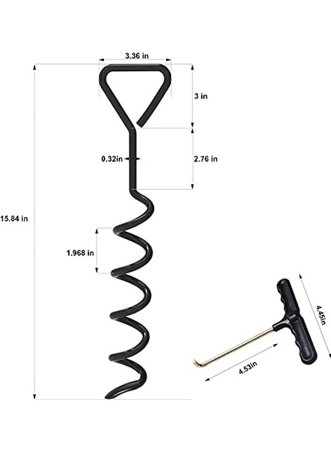Set of 4 Heavy Duty Trampoline Part Corkscrew Shape Steel Stakes Anchor Kit with T Hook, 4 Strong Belt