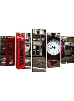 Canvastime 5 Piece London Canvas With Wall Clock  Multi Multicolour