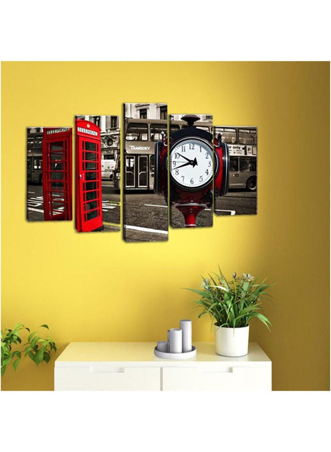 Evidea - Canvastime 5 Piece London Canvas With Wall Clock  Multi Multicolour - Image 1