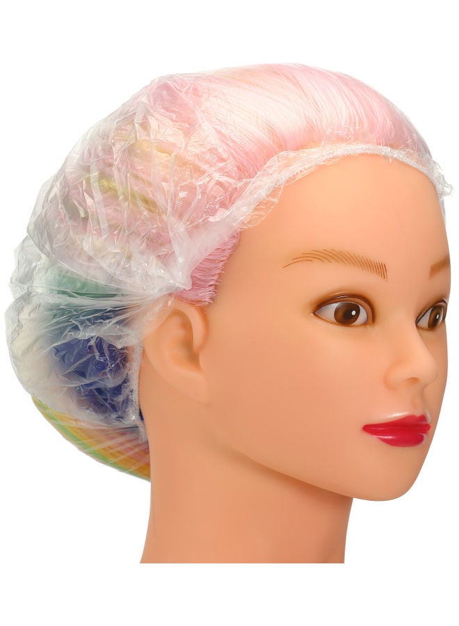 100-Piece Waterproof and Dustproof Elastic Bathing Shower Caps Transparent - Image 2