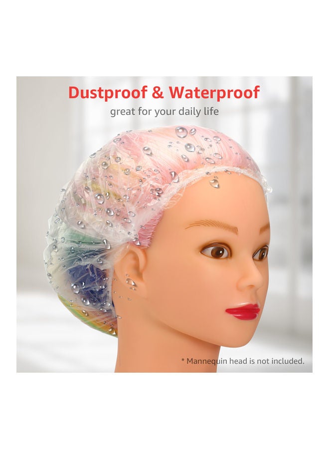 100-Piece Waterproof and Dustproof Elastic Bathing Shower Caps Transparent - Image 4