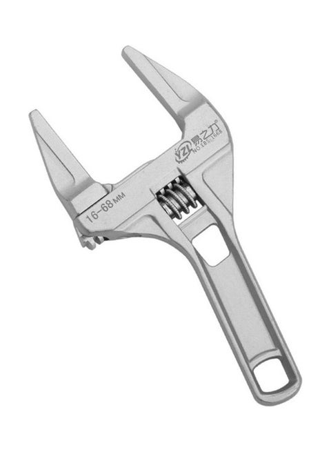 Short Handle Large Opening Adjustable Wrench Silver