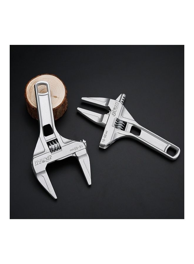 Short Handle Large Opening Adjustable Wrench Silver
