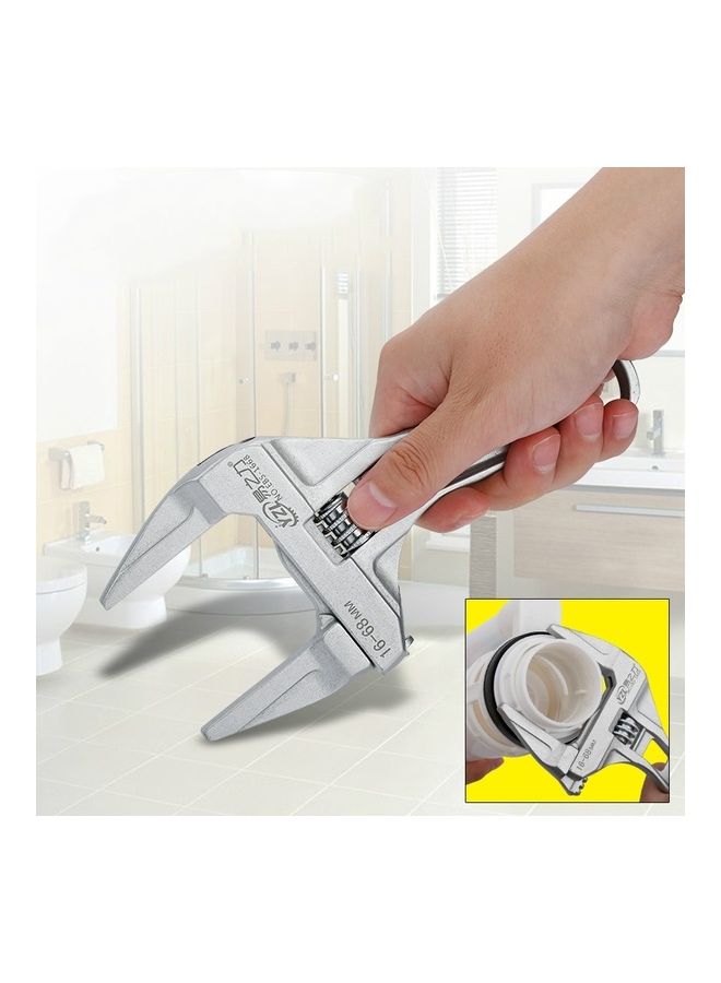 Short Handle Large Opening Adjustable Wrench Silver