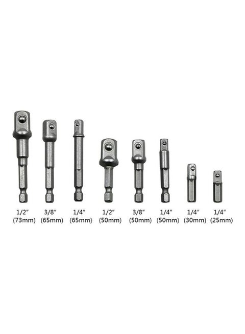 8-Piece Set Socket Bit Extension Bar Hex Shank Adapter Drill Nut Silver