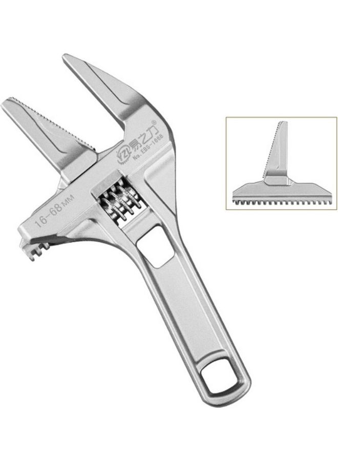 oem Short Handle Large Opening Adjustable Wrench Silver  - Image 1