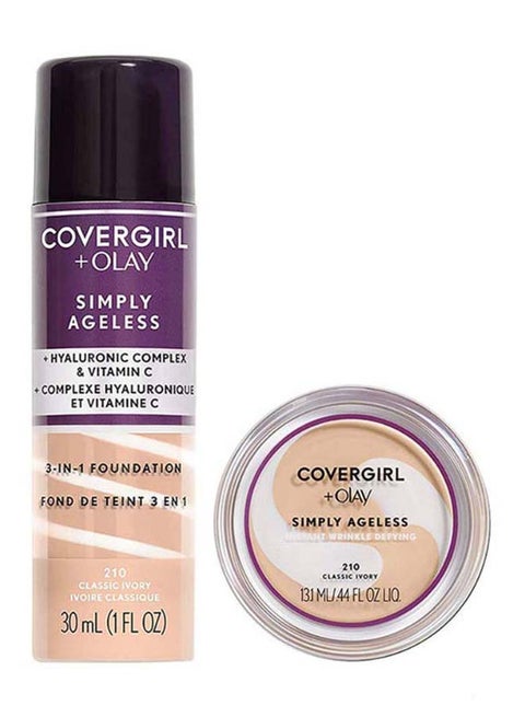 Covergirl & Olay Simply Ageless Instant Wrinkle Defying Foundation And Simply Ageless 3-In-1 Liquid Foundation, Classic Ivory Bundle, 2 Count