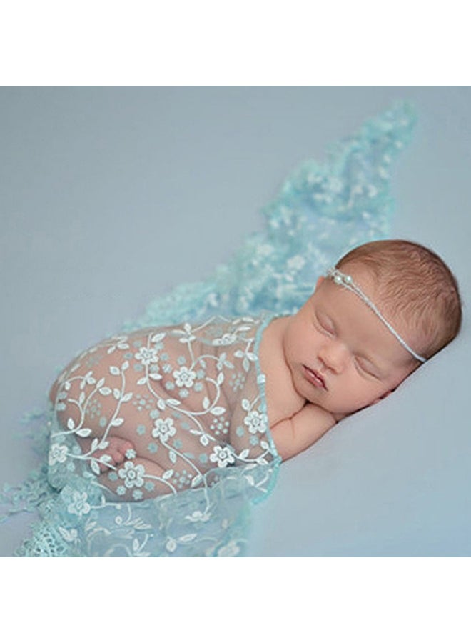 Floral Lace Photography Prop Baby Scarf Light Blue  - Image 2