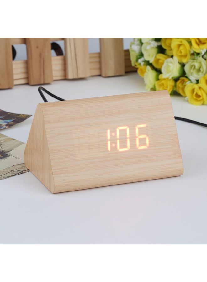 ساعة منبه خشبية على شكل مثلث مزودة بإضاءة LED وخاصية التحكم في الصوت بني 10.5x4.3x4.1سم