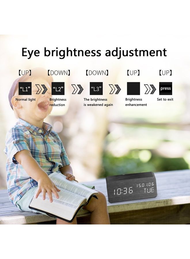 ساعة رقمية خشبية بشاشة LED لون أسود 17x10x6سم - Image 3