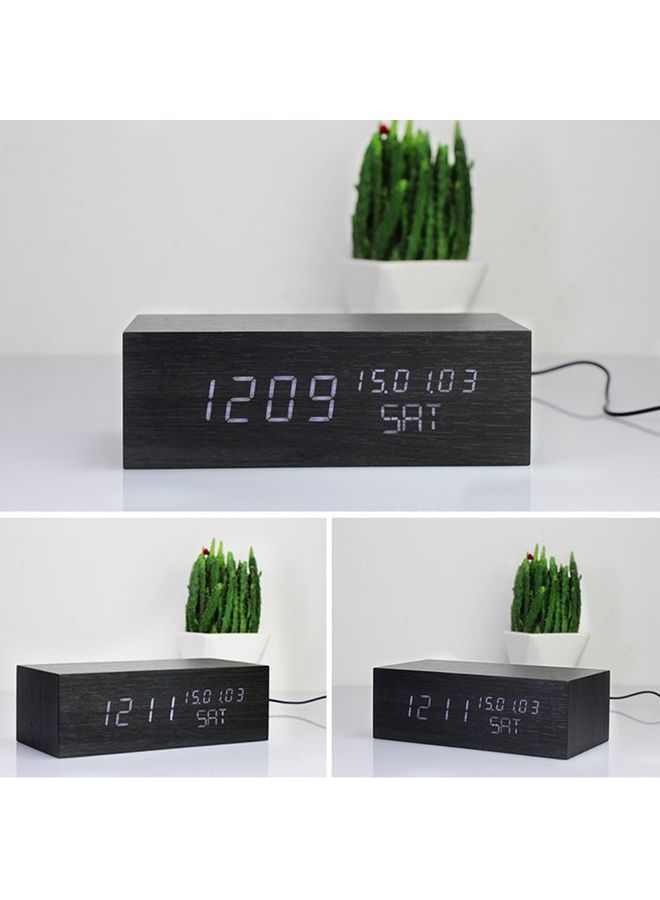 ساعة رقمية خشبية بإضاءة LED لون أسود 21.2x12.8x10.1سم - Image 3