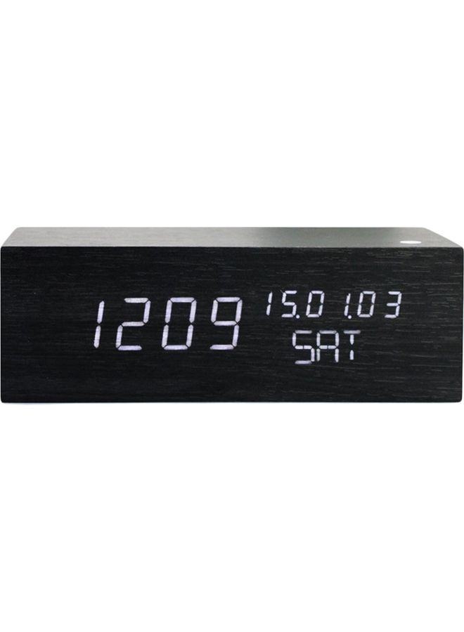 ساعة رقمية خشبية بإضاءة LED لون أسود 21.2x12.8x10.1سم - Image 1