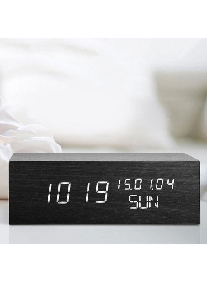 ساعة رقمية خشبية بإضاءة LED لون أسود 21.2x12.8x10.1سم - Image 2