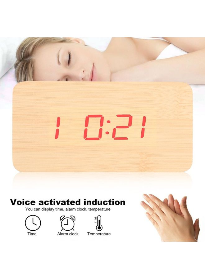 ساعة منبه إلكترونية خشبية بإضاءة LED بني 12x4x6سم - Image 2