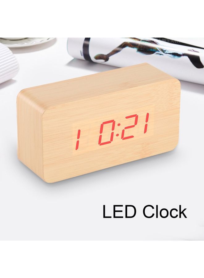 ساعة منبه إلكترونية خشبية بإضاءة LED بني 12x4x6سم - Image 1