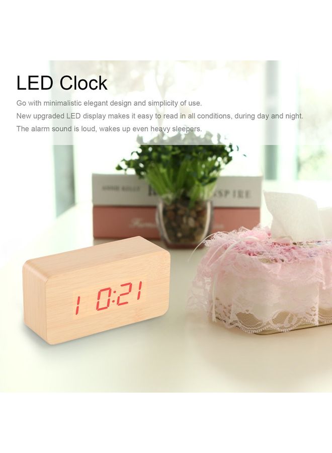 ساعة منبه إلكترونية خشبية بإضاءة LED بني 12x4x6سم - Image 5