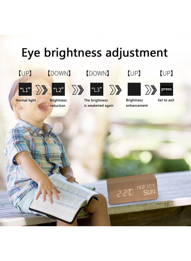 ساعة رقمية خشبية بشاشة LED بني 15x7x4.5سم - Image 4