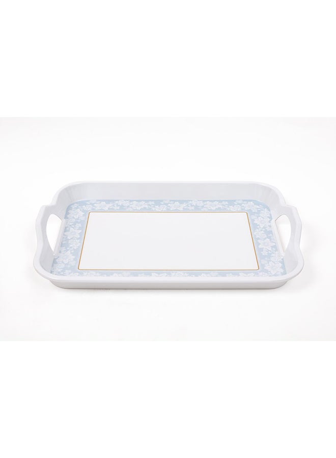 Royal Melamine Rectangular Tray With Handle White/Blue 15inch  - Image 1