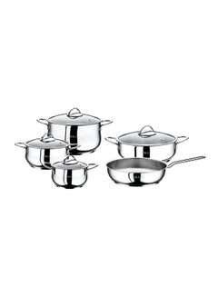 OMS 9-Piece Yumi Stainless Steel Cookware With Lid Set Silver 24cm 