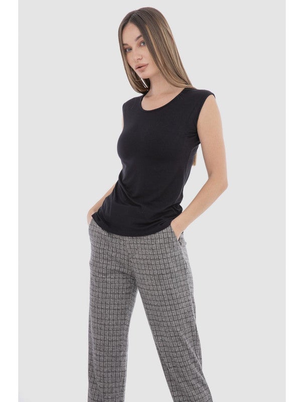 Carina Crew Neck Sleeveless Top (V) Black - Image 1