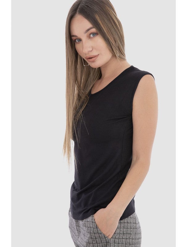 Carina Crew Neck Sleeveless Top (V) Black - Image 2