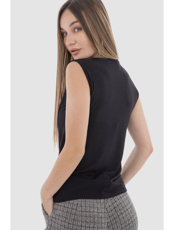Carina Crew Neck Sleeveless Top (V) Black - Image 3