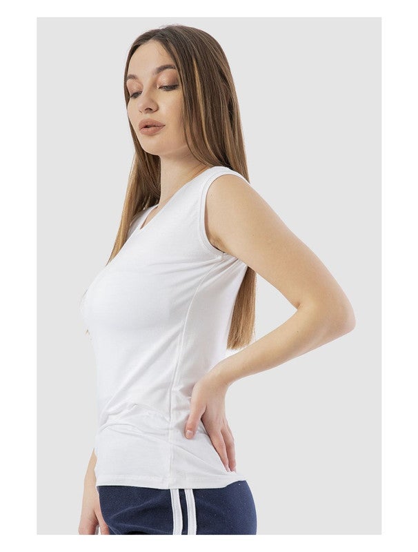 Carina Crew Neck Sleeveless Top (V) White  - Image 3