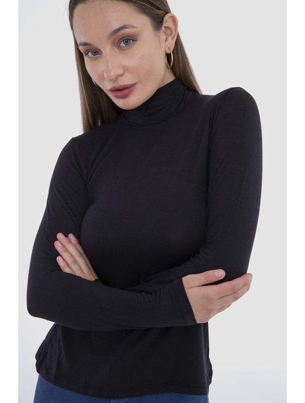 Carina High Neck Long Sleeves Top (V) Black  - Image 1