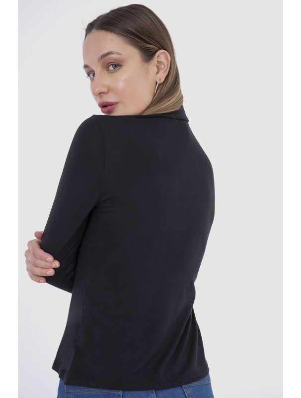 Carina High Neck Long Sleeves Top (V) Black  - Image 2