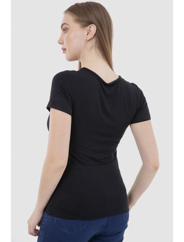 Carina T-Shirt Round Neck SS (V) Black  - Image 3