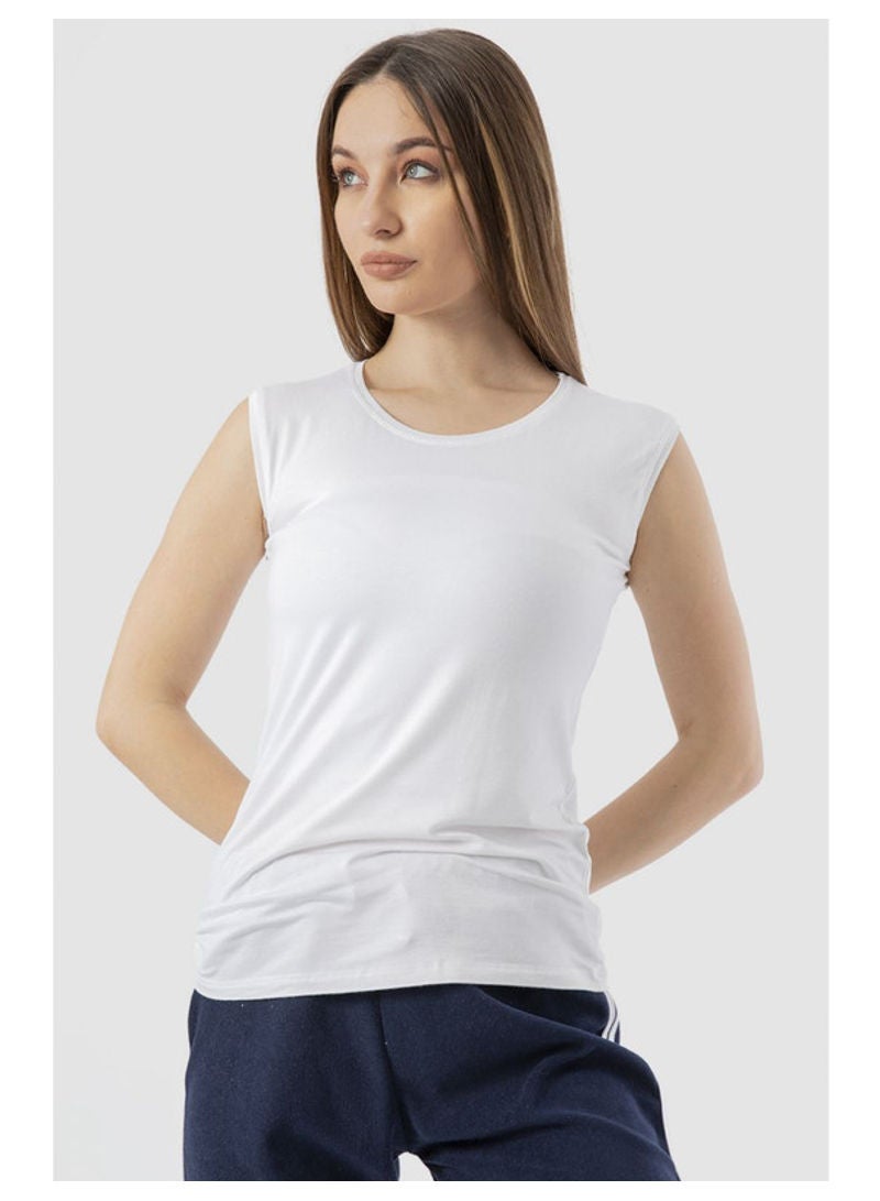 Carina Crew Neck Sleeveless Top (V) White  - Image 1