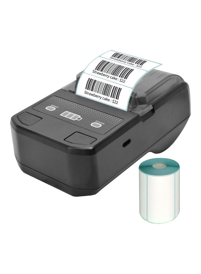 Bluetooth Label Printer With Paper Roll Black