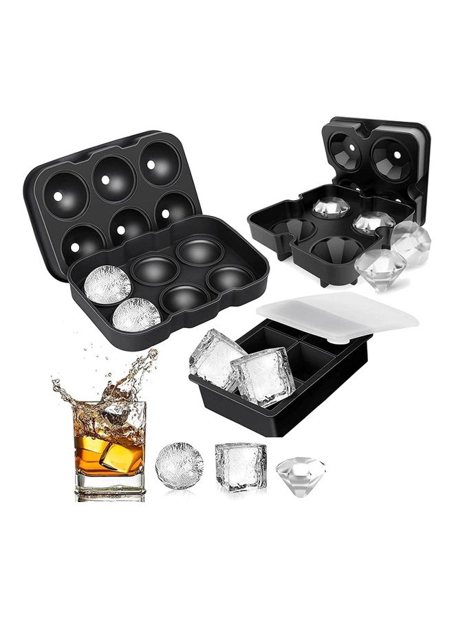 XiuWoo - Pack Of 3 Silicone Ice Cube Molds With Lids Black One Size - Image 1